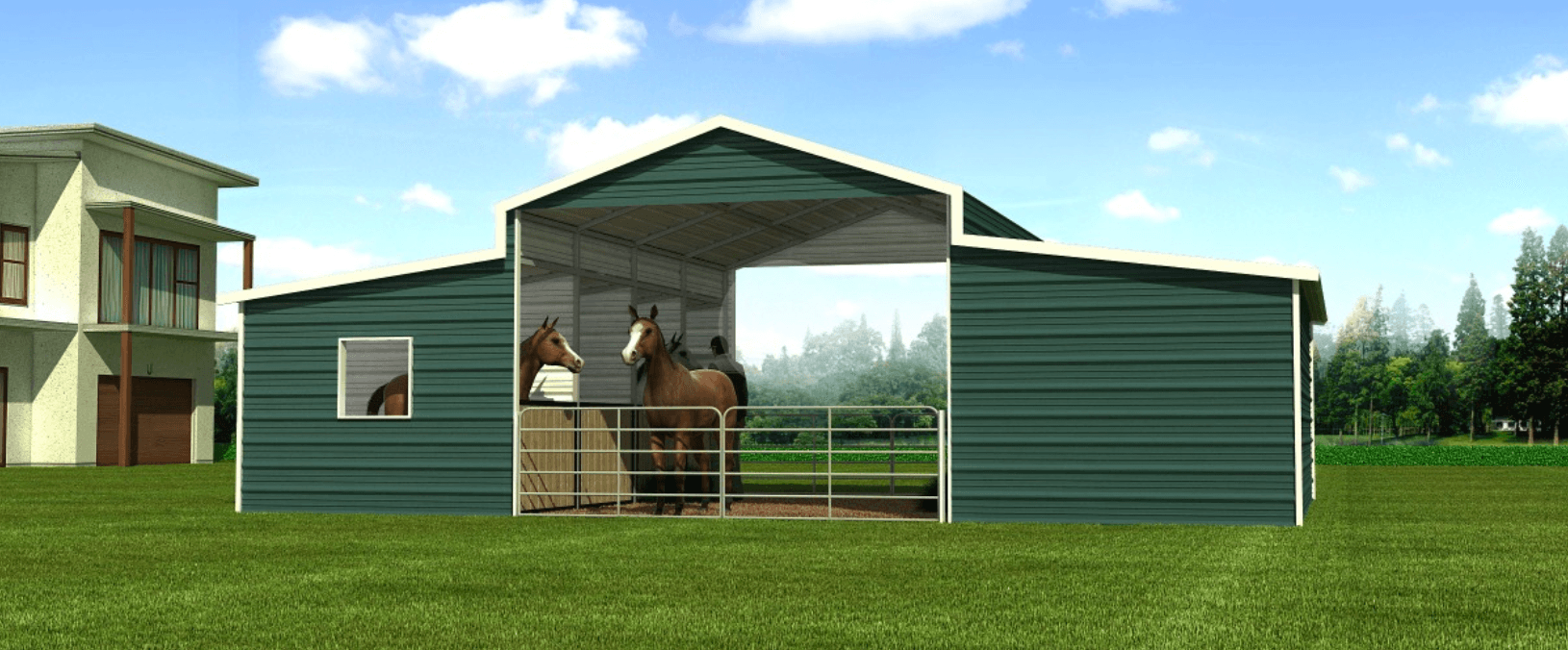 Carolina box eave roof style. Main unit 20&#8242; wide x 20&#8242; long x 13&#8242; tall